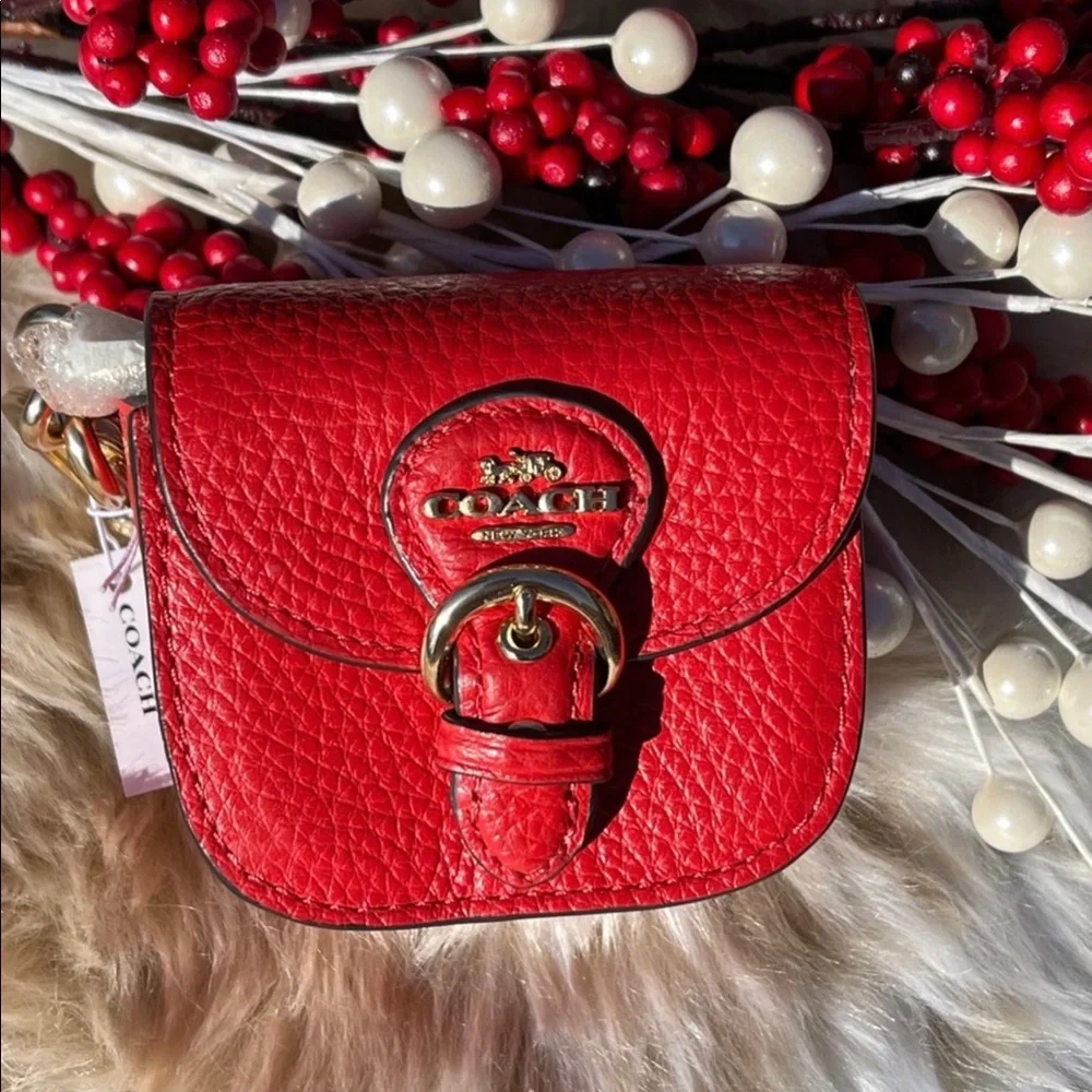Coach Leather Mini Buckle Saddle Bag Poppy Bag Charm - Picture 1 of 10